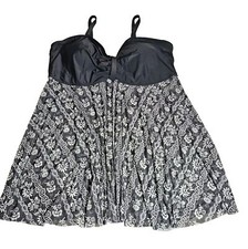 New Bloomchic Plus Size US 30 Black Floral Tropical Swim Beach Tankini Top
