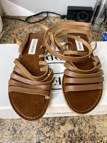 STEVE MADDEN GALEA COGNAC LEATHER FLAT 