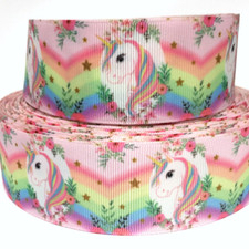 GROSGRAIN RIBBON 5/8", 7/8", 1.5"  3" Unicorns Rainbows Pink Printed Bulk