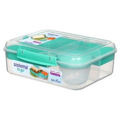 2 Stück- Sistema Bento Lunchbox,mit Fruit/Joghurt Topf 1,65 L - Minze/Blau/Lila