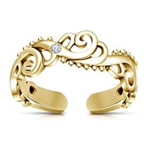 Simulated Diamond 14K Yellow Gold Plated Filigree Adjustable Toe/Midi Ring