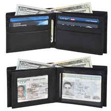 Leatherboss Genuine Leather Mens Wallet Money Pockets ID slot With Gift Bag