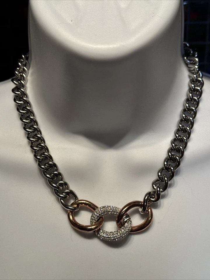 Collar Gargantilla SWAROVSKI Cristal Grueso Oro Rosa y Tono Eslabón Bordillo Distintivo Foto 4 de 4