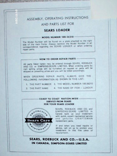 100.26210-Sears Suburban Kwikway caricatore idraulico manuale su CD - Foto 1 di 1