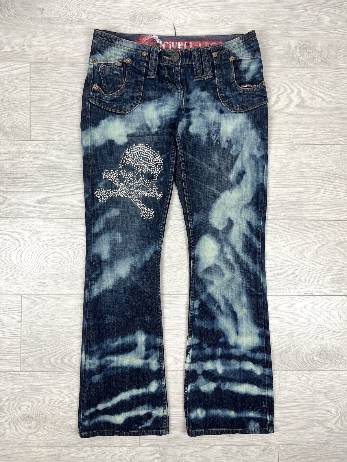 Pantalones de mezclilla acampanados japoneses con calavera vintage Avante Gar...