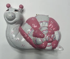 Snail Piggy Bank Kimble Mold Pink Grey Purple Ceramic Hand Painted VTG Stopper