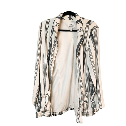 Torrid relaxed beige stripe blazer jacket lagenlook loose fitting boho chic14/16