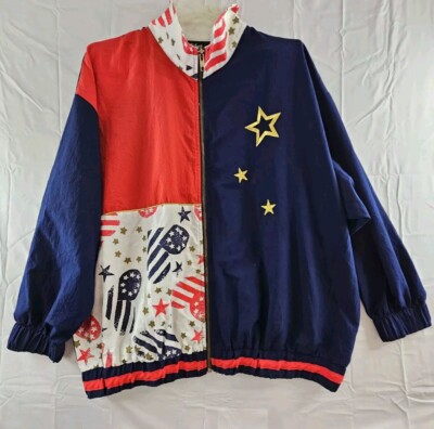 Silver Threads Jacket Women 1X Red White Blue Colorblock Flag Hearts USA Vtg 80s