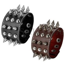 Mens Womens Spike Studded Rivet Bracelet Punk Rock Biker Wide Leather Wristband