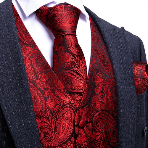 Mens Formal Casual Waistcoat Paisley Floral Suit Vest Slim Tuxedo Silk Tie Set - Picture 110 of 169