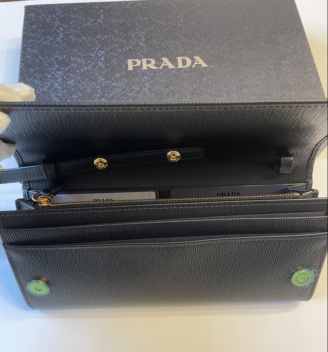 Prada Vitello Move Leather Wallet On Chain Crossbody, Black Prada Vitello Move Leather Wallet On Chain Crossbody, Black
