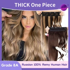 100% Human Hair Clip In Real Remy One Piece Remi Weft 3/4 Full Head Balayage