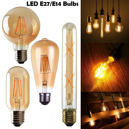 E27 Vintage Filament LED Edison Bulb Screw Amber Glass Dimmable Decorative Light