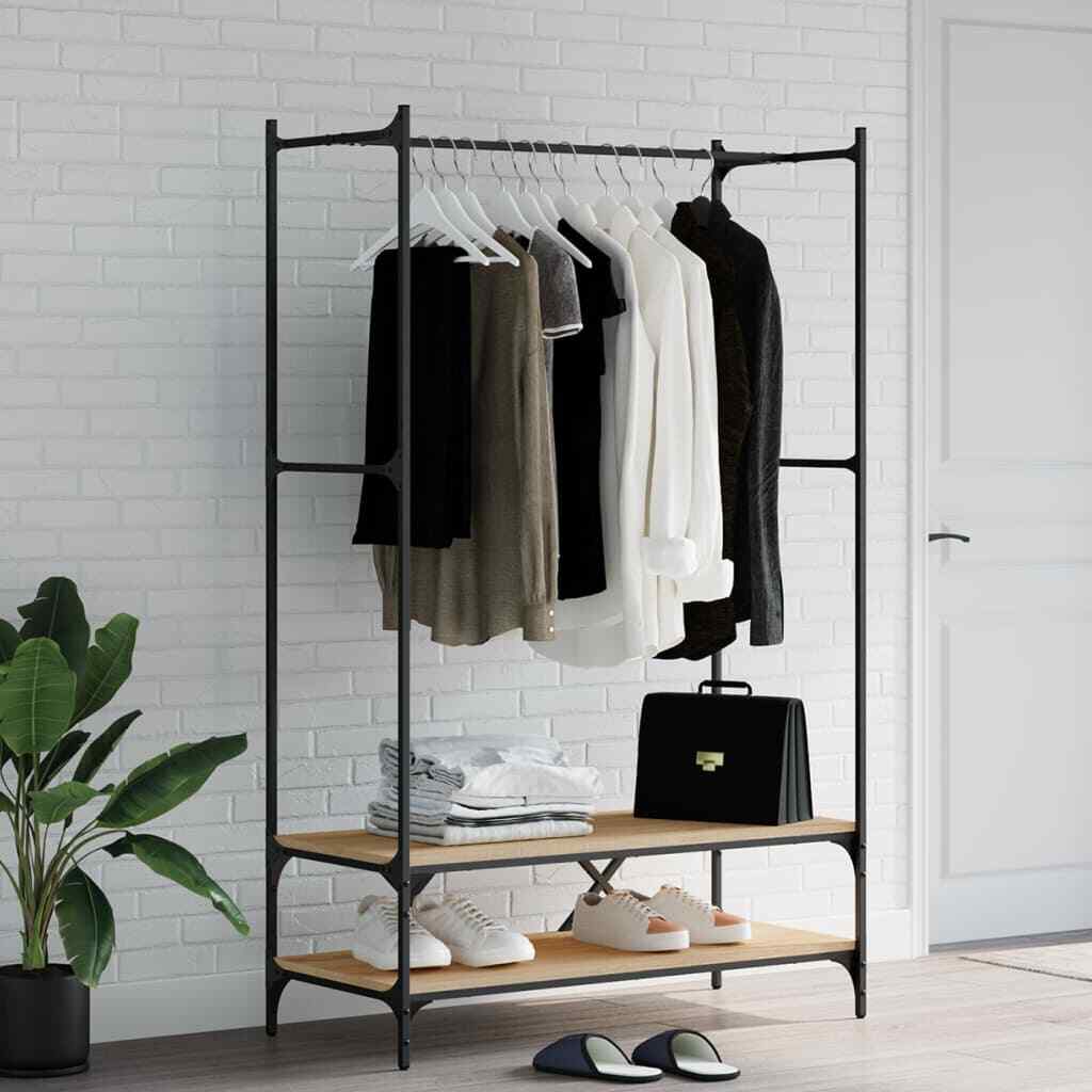 Clothes Rack with Shelves Sonoma Oak Engineered Wood vidaXL UK