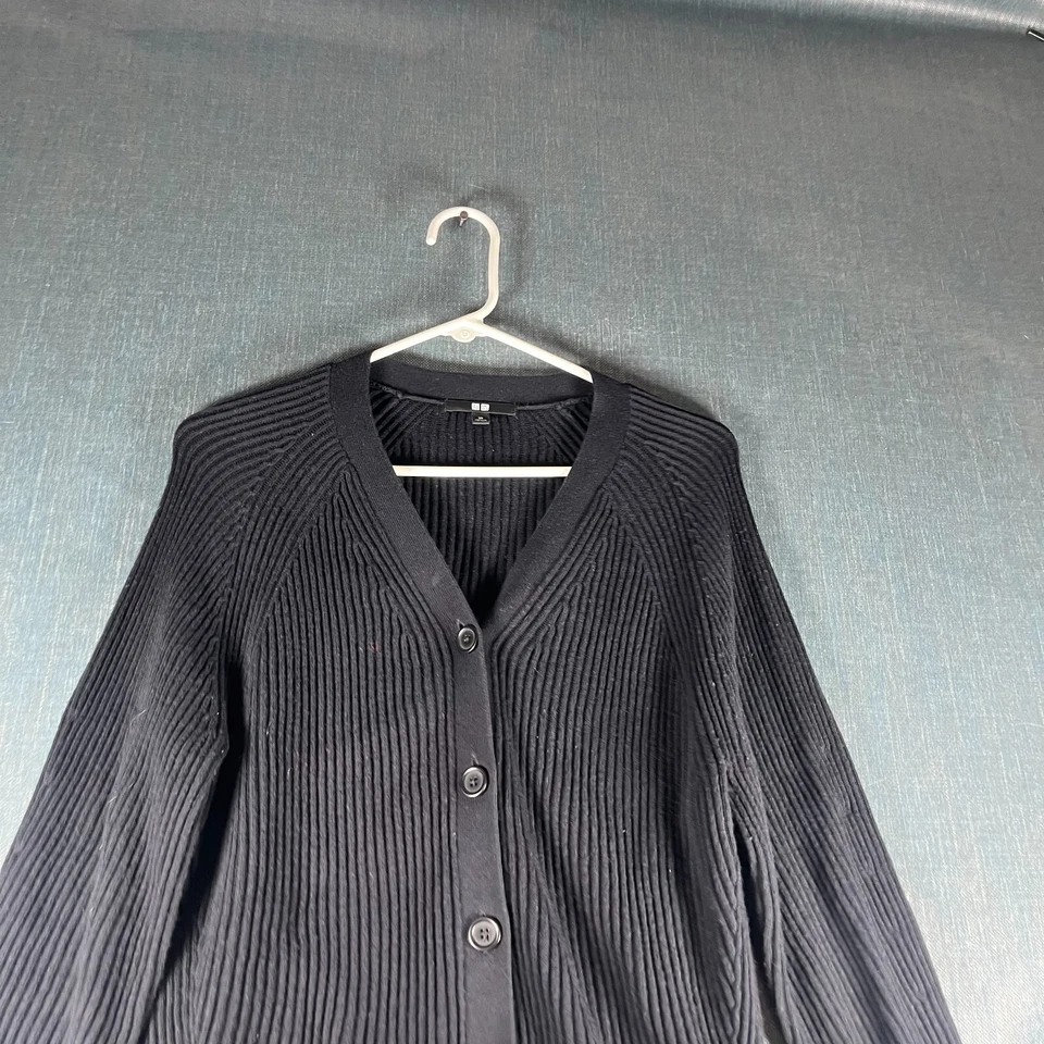 Uniqlo Mujer Cárdigan Suéter XS Negro Algodón Clásico Tejido Acanalado Manga Larga Foto 2 de 4