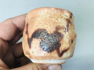 Y7228 CHAWAN Shino-ware Sake cup signed box red Akashino Japan