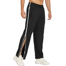 Men Casual Zipper Pants Workout Baggy Sweatpant Long Trousers