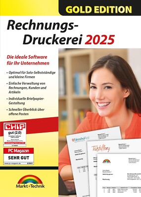 Rechnungs-Druckerei 2025 - Kein Abo - E-Rechnung ZUGFeRD -  PC Download Version