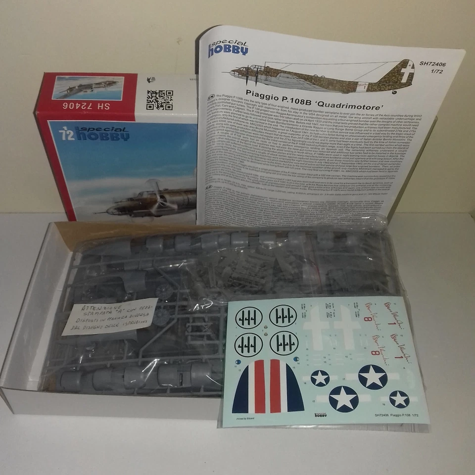 PIAGGIO P 108 QUADRIMOTORE  REGIA AERONAUTICA KIT SPECIAL HOBBY 72406 LEGGI NOTE - Immagine 2 di 3