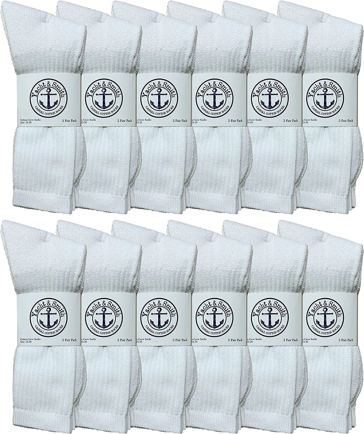 12 PairsYacht & Smith Big And Tall Mens Sport Crew Socks, King Size 13-16