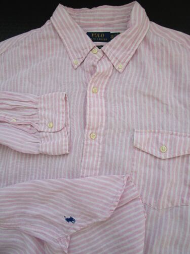 Mens XXL Polo Ralph Lauren Classic Fit Linen pocket pink striped button shirt - Picture 1 of 5