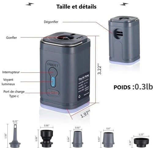 Mini Elektrische Luftpumpe Tragbar Kabellos Wiederaufladbar Camping Wandern Meer - Bild 11 von 17