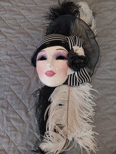 Elegant Black and White Feathered Lady Face Mask