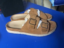 Vionic Brown Suede Leather Glow Gia Slide Espadrille Sandal jute trim SIZE 10