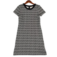 Banana Republic Dress Womens 8 White Black Geometric Stretch Short Sleeve Preppy