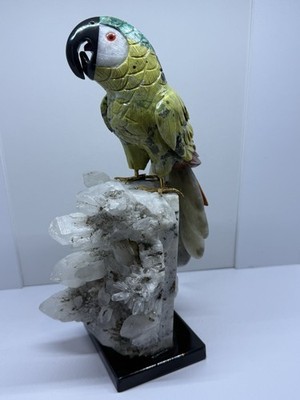 Beautiful Handmade Gemstone Rock Macaw Parrot Bird Sculpture 10.75  Inches