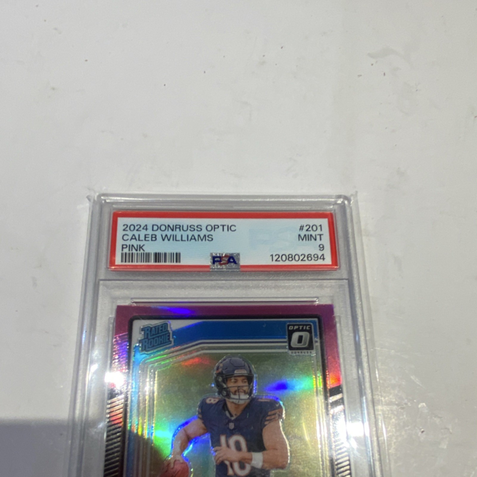 Panini Donruss Optic Rated Rookie Caleb Williams Pink Prizm #201 PSA 9 view 3