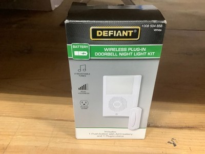 Defiant Wireless Plug-In Doorbell Kit LED Night Light and Wireless Push Button