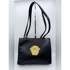 Gianni Versace Vintage 90s Medusa Black Leather Shoulder Bag Gold Hardware COA