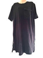 Hush Womens Black Shift Dress Uk 12 Cotton Pocket Side Zips Casual Workwear