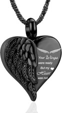 Yinplsmemory Love Heart Urn Necklace for Ashes Keepsake Memorial Black