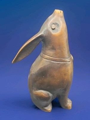 Japanese Tall Moon Gazing Rabbit 8.5'' Brass Finish Heavy 5lbs Statue Cast Metal