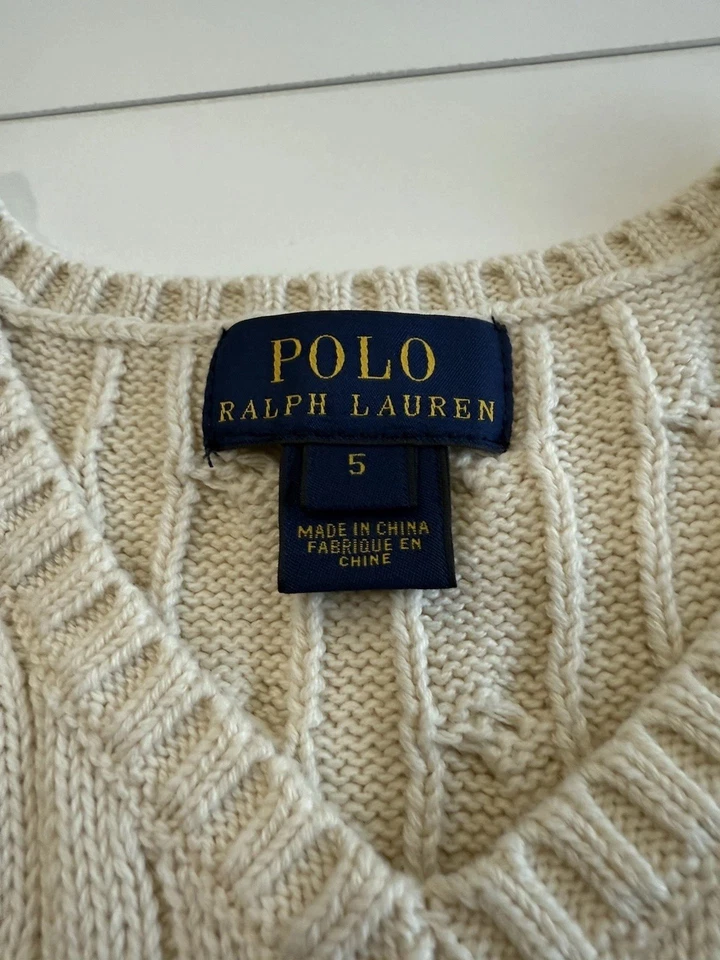 Polo Ralph Lauren Chaleco Tejido con Cable 5 Niños Crema Azul Marino Pony Vacaciones Preppy Foto 2 de 4