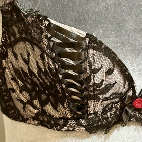 Agent Provocateur Darla Black/Pink Bra Floral Lace Corset Detail Size 34C NWT