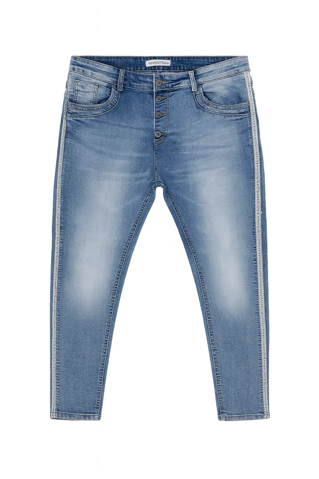 Karostar Blau Jeans Hose mit seitlichem Nieten und Knopfleiste w. Neu - Bild 2 von 3