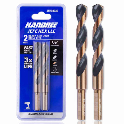1/2'' Dia. 5'' OAL HSS Twist Drill Bit, General Purpose, 3-Flat Shank, Black and G
