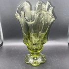 Vintage Fenton Valencia Handkerchief Vase Colonial Green Colored Glass
