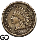 1860 Indian Head Cent Penny, Rounded Bust, Tough Coin