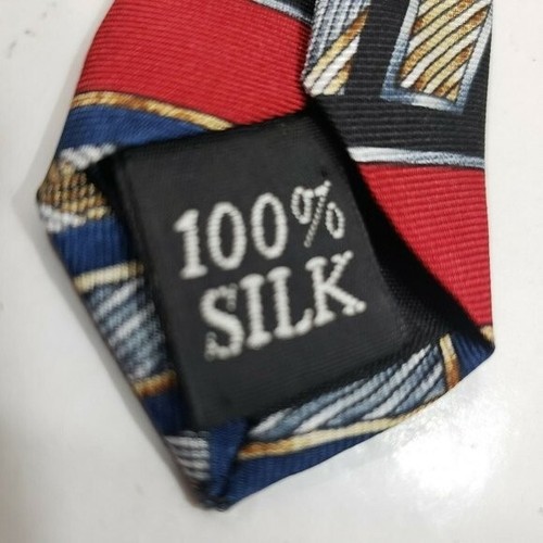 Andhurst Men Necktie Red Blue Geometric Pattern 100% Silk 57" L 4" W - Picture 3 of 3