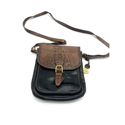 Vintage Brahmin Tuscan Black Leather Crossbody Bag Purse Brown Croc Flap  U303