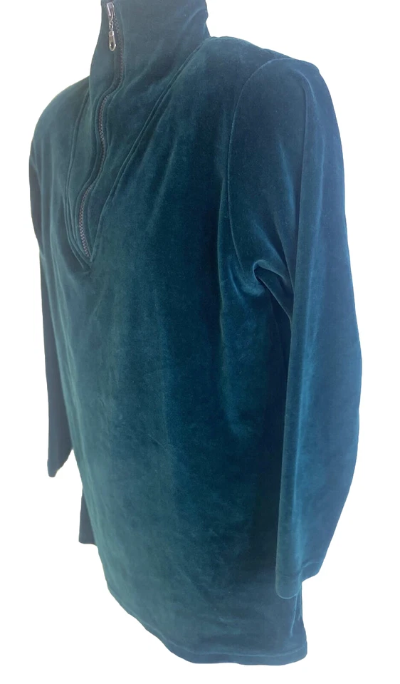 Suéter Gloria Vanderbilt Feminino Médio Pequeno 1/4 Zíper Decote Simulado Veludo NOVO - Imagem 3 de 4