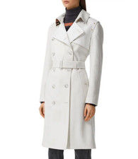 New Burberry Women Gabardine Flaps Cashmere Belted Trench Coat White Size 2 Nwt