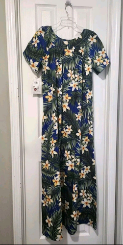 Vtg Hilo Hattie Hawaiian Floral Cotton Short Sleeve Muumuu Maxi Dress Sz M NWT - 第 7/14 張圖片