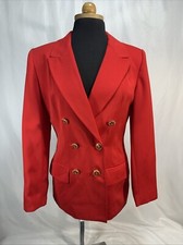 VTG Executive Collection womens red double breast blazer Brass/Red Buttons SZ-8