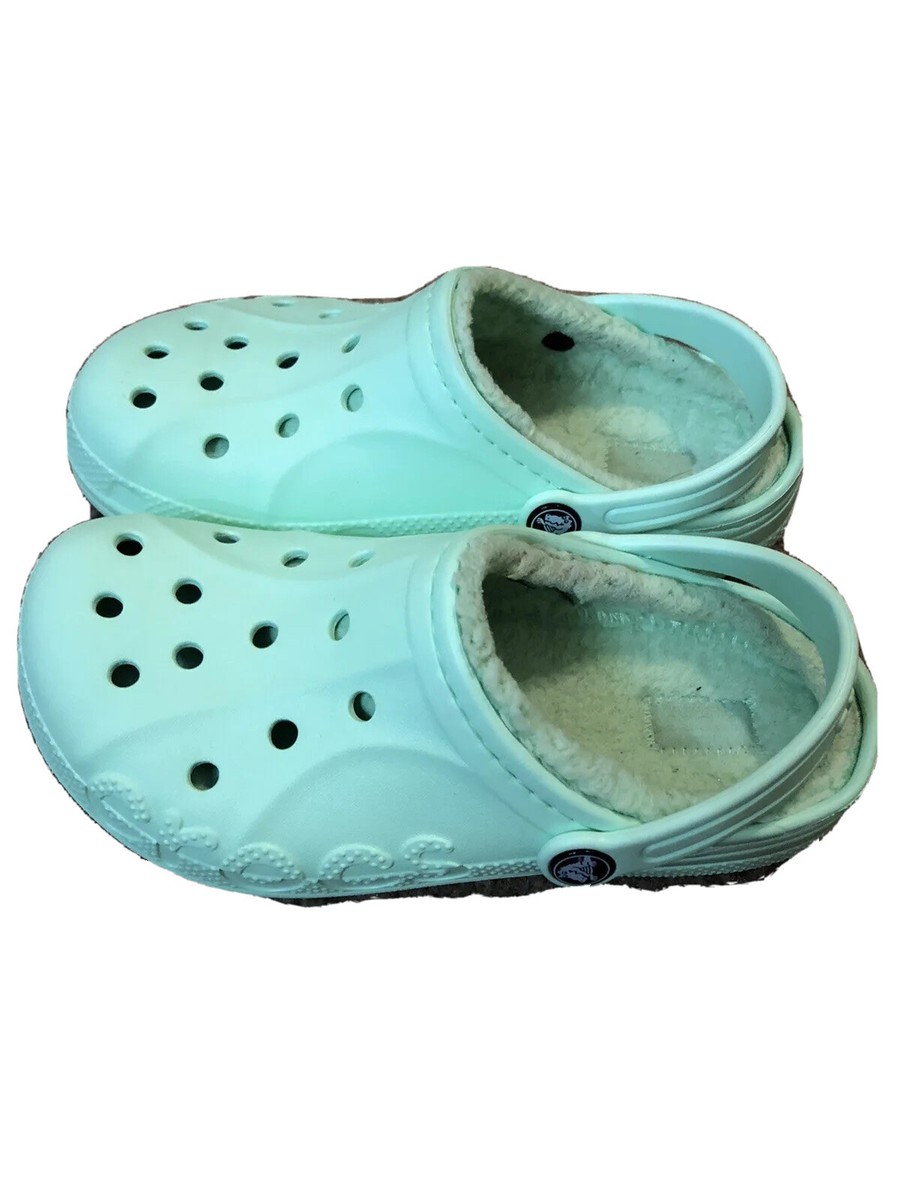 CROCS Mint Green Lined Youth J3 Sandals Warm slip on Shoes Kids