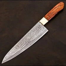HANDMADE FORGED DAMASCUS STEEL CHEF KNIFE UTILITY KITCHEN KNIFE WOOD HANDLE 2770